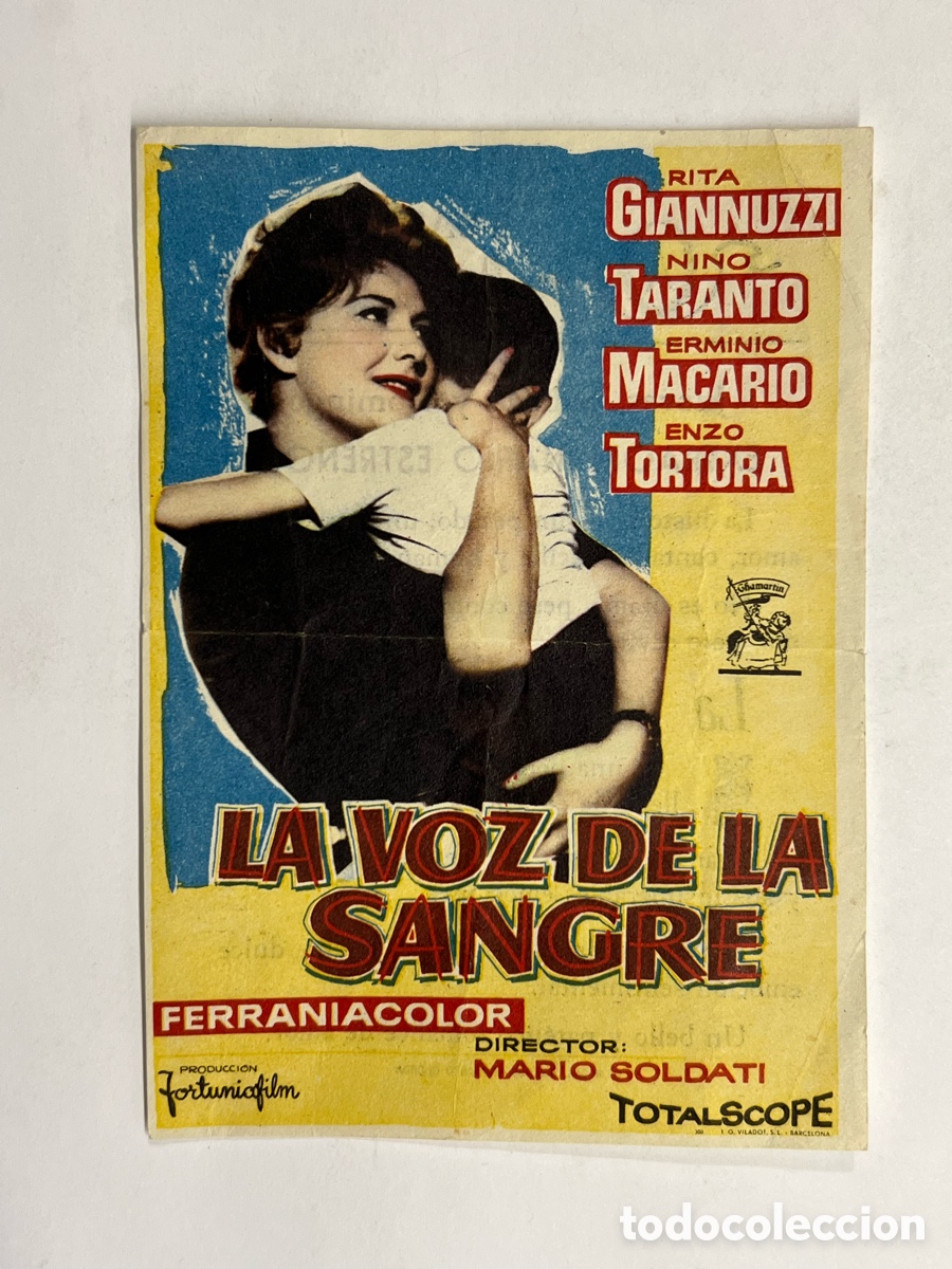 Cine: NULES (Castell&oacute;n) Cine Alcazar., LA VOZ DE LA SANGRE, con RITA GIANNUZZI, NINO TARANTO (a.1957)
