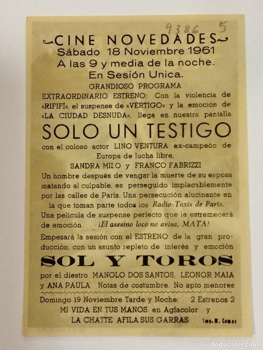 Cine: PROGRAMA DE CINE SENCILLO. SOLO UN TESTIGO. CON PUBLICIDAD. - Foto 2