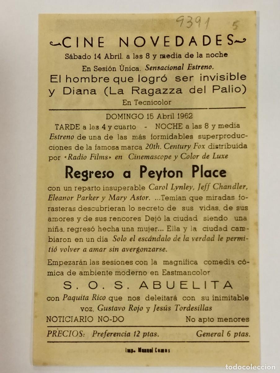 Cine: PROGRAMA DE CINE SENCILLO. REGRESO A PEYTON PLACE. CON PUBLICIDAD. - Foto 2