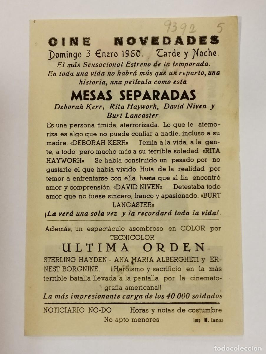 Cine: PROGRAMA DE CINE SENCILLO. MESAS SEPARADAS. CON PUBLICIDAD. - Foto 2