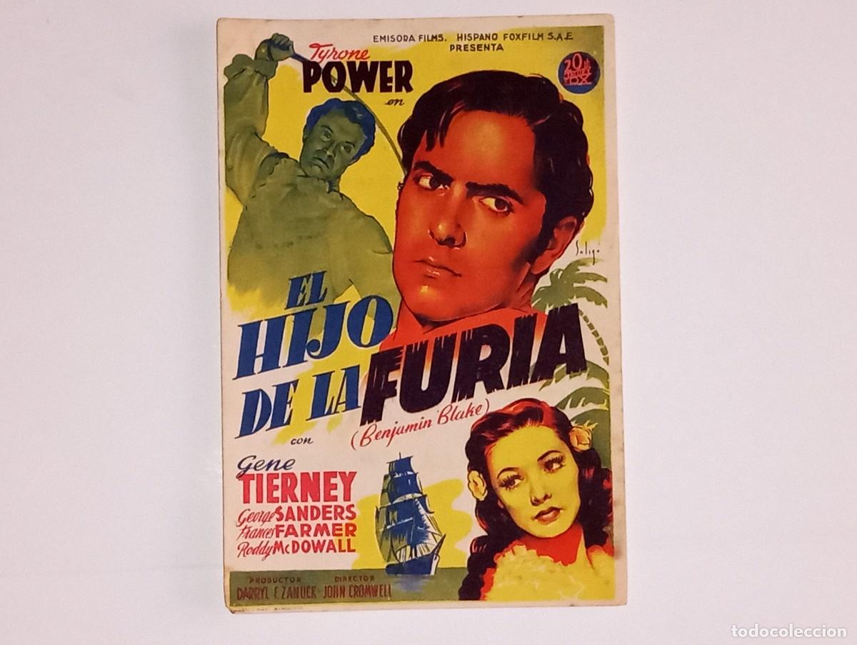Kino: ANTIGUO PROGRAMA DE CINE EL HIJO DE LA FURIA TYRONE POWER CINE MARINA MARFIL LEVANTE VALENCIA 1949
