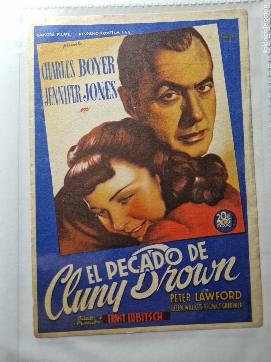  Foglietti di film di film antichi di cinema: PROGRAMA DE MANO FOLLETO EL PECADO DE CLUNY BROWN JENNIFER JONES
