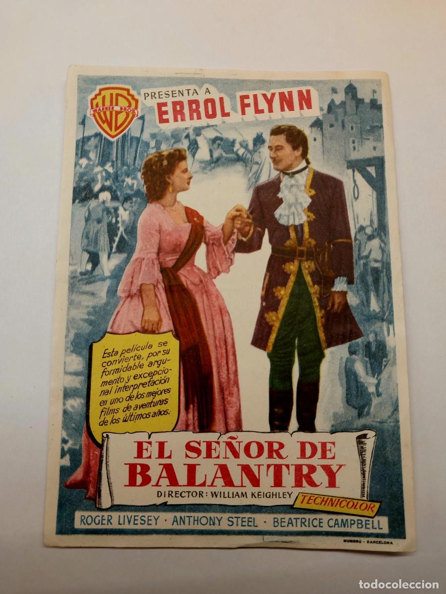 Folhetos de m&atilde;o de filmes antigos de cinema: El Se&ntilde;or de Balantry Errol Flynn 1953 Sin publicidad