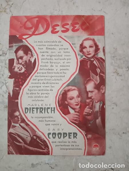 Cine: PTCC 195 DESEO PROGRAMA DOBLE PARAMOUNT rojo GARY COOPER MARLENE DIETRICH - Foto 2