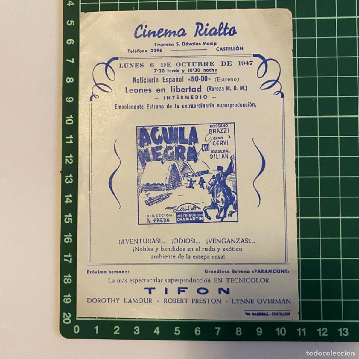 Kino: folleto de mano programa de cine pelicula Aguila negra Cinema Rialto 1947