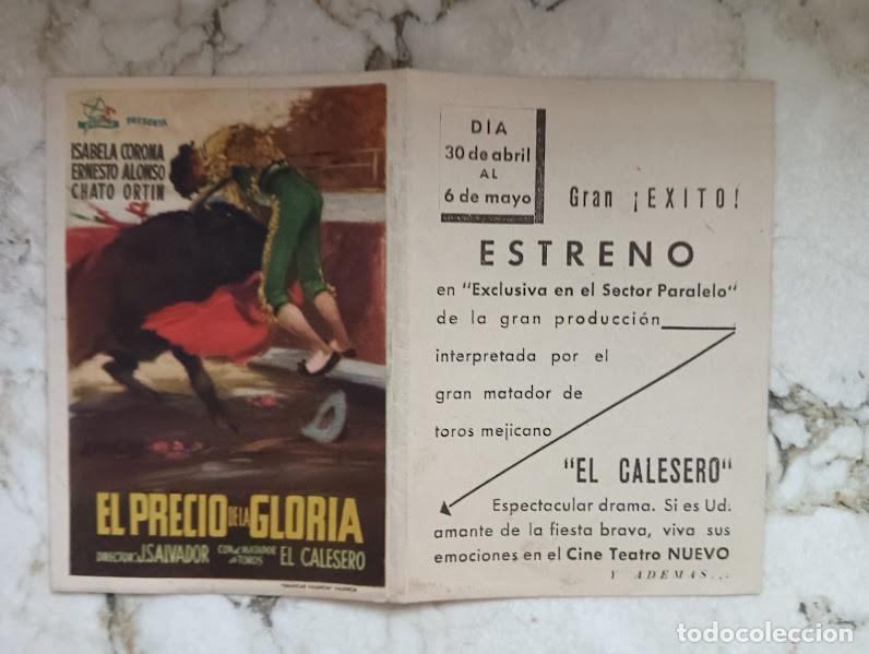 Cine: PTCC 196 EL PRECIO DE LA GLORIA PROGRAMA DOBLE EXCLUSIVAS ESCRIVA TOROS raro - Foto 1