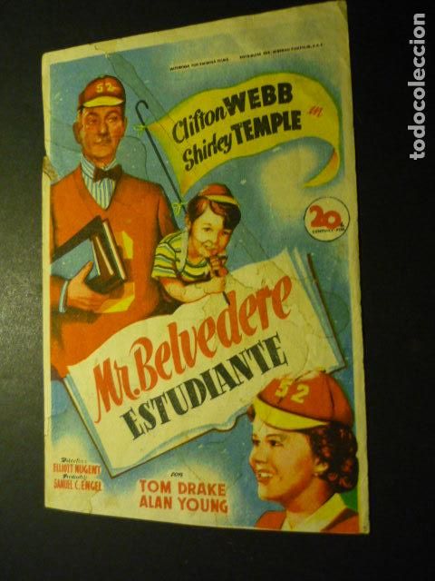 Cine: MR. BELVEDERE ESTUDIANTE PROGRAMA DE MANO CON PUBLICIDAD CINE ESPA&Ntilde;A