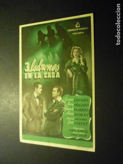 Cine: 3 LADRONES EN LA CASA PROGRAMA DE MANO CON PUBLICIDAD TEATRO CINE AVENIDA SORIA