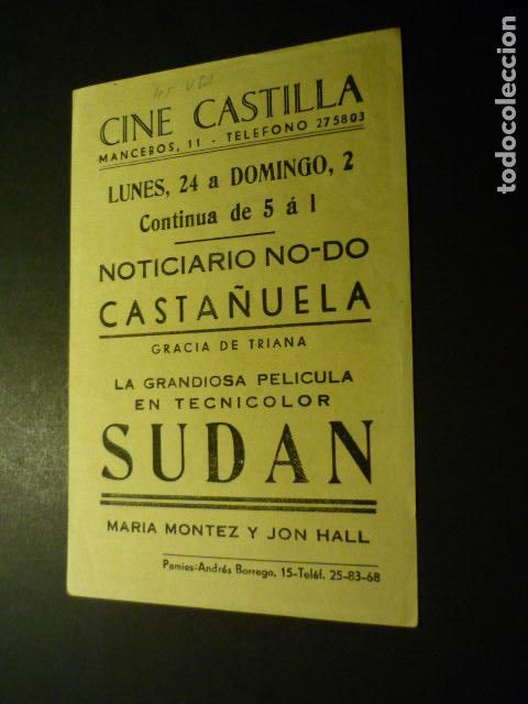 Cine: SUDAN PROGRAMA DE MANO CON PUBLICIDAD CINE CASTILLA - Foto 2