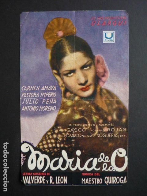 Cine: MARIA DE LA O PROGRAMA DE MANO CON PUBLICIDAD COLISEO OLYMPIA GRANADA - Foto 1