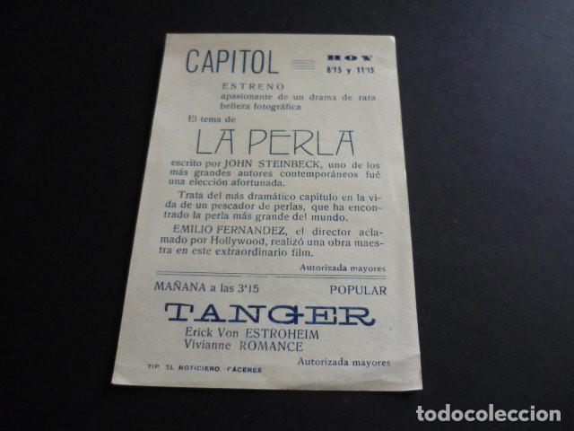 Cine: LA PERLA PROGRAMA DE MANO CON PUBLICIDAD CINE CAPITOL CACERES - Foto 2