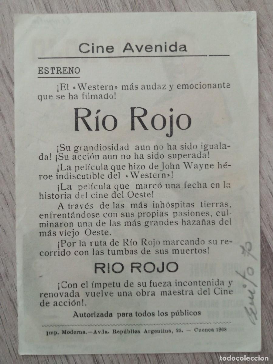 Cine: RIO ROJO, JOHN WAYNE, CINE AVENIDA, CUENCA, 1968 - Foto 2
