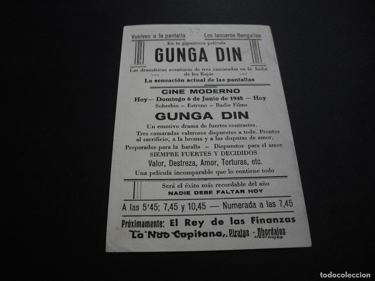 Cine: GUNGA DIN PROGRAMA DE MANO CON PUBLICIDAD CINE MODERNO - Foto 2