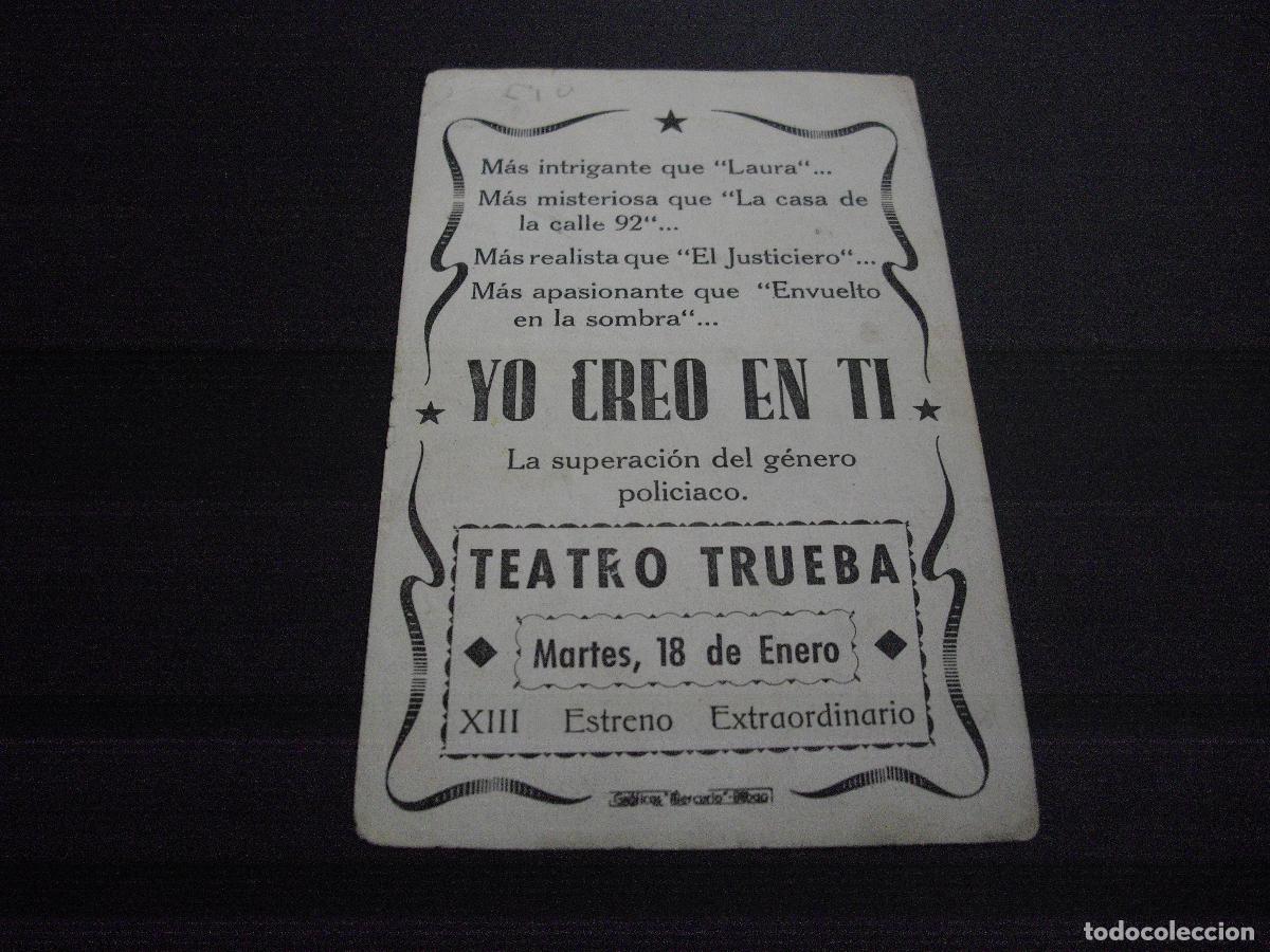 Cine: YO CREO EN TI PROGRAMA DE MANO CON PUBLICIDAD TEATRO TRUEBA BILBAO - Foto 2