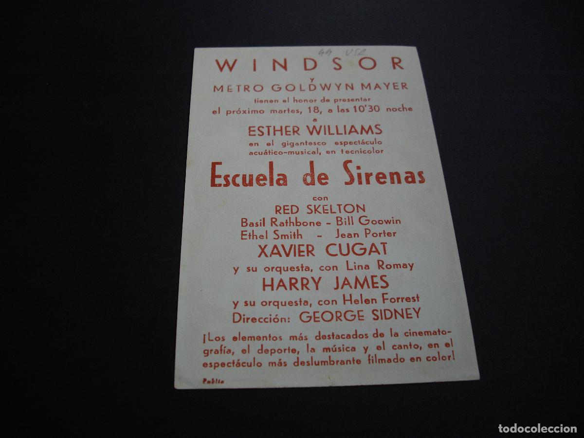 Cine: ESCUELA DE SIRENAS PROGRAMA DE MANO CON PUBLICIDAD CINE WINDSOR - Foto 2
