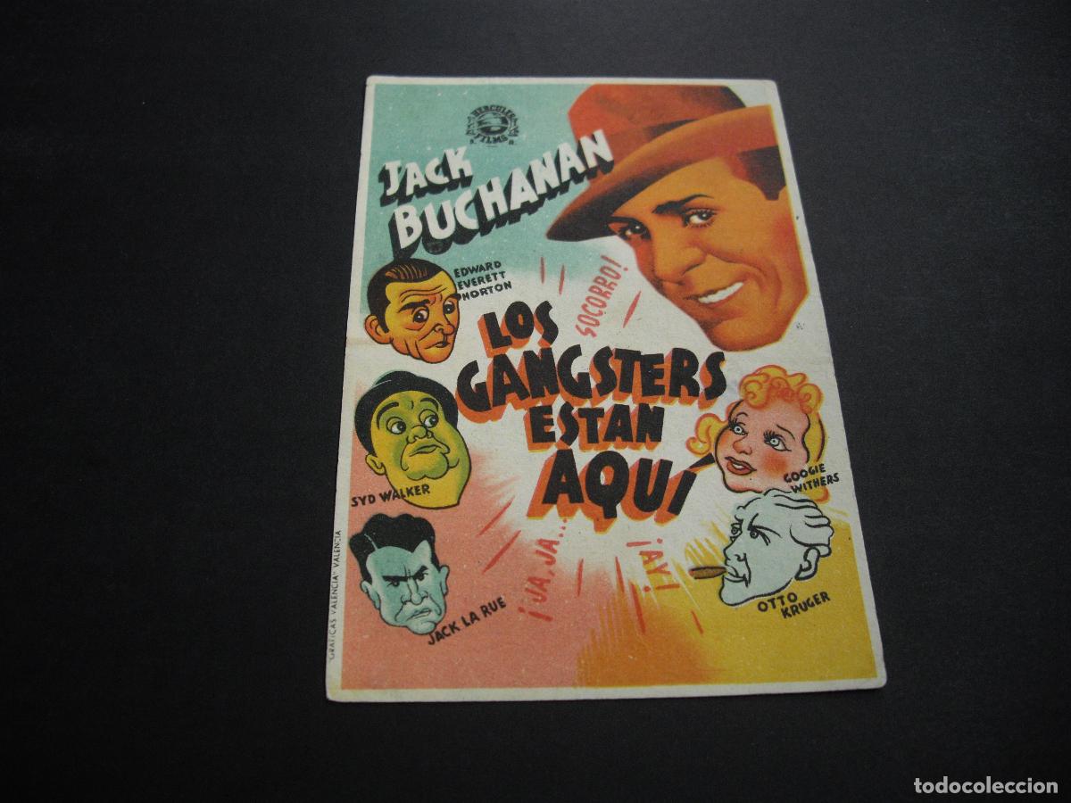 Kino: LOS GANGSTERS EST&Aacute;N AQU&Iacute; PROGRAMA DE MANO CON PUBLICIDAD TEATRO CERVANTES TOMELLOSO CIUDAD REAL