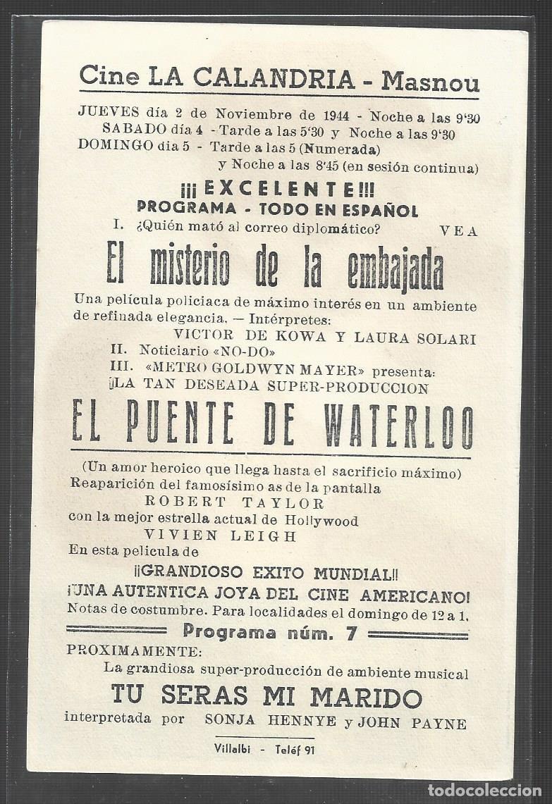 Cine: 1 programa de cine antiguo a&ntilde;o 1944 el puente de waterloo 4/11 - Foto 2