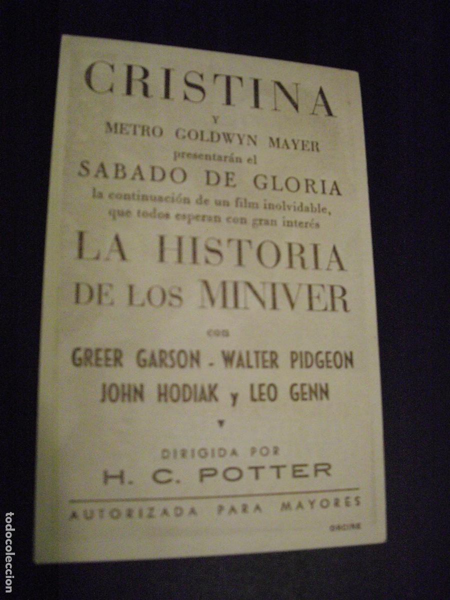 Cine: LA HISTORIA DE LOS MINIVER PROGRAMA DE MANO CON PUBLICIDAD - Foto 2