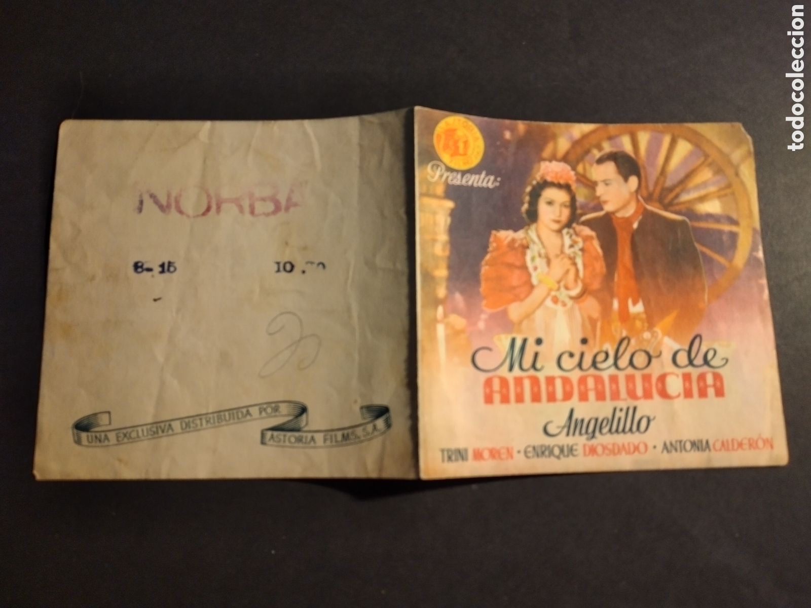 Folhetos de m&atilde;o de filmes antigos de cinema: MI CIELO DE ANDALUCIA PROGRAMA DE MANO DOBLE CON PUBLICIDAD CINE NORBA CACERES