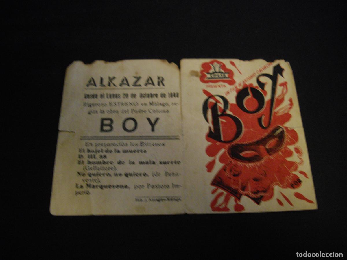 Folhetos de m&atilde;o de filmes antigos de cinema: BOY PROGRAMA DE MANO DOBLE CON PUBLICIDAD CINE ALKAZAR MALAGA