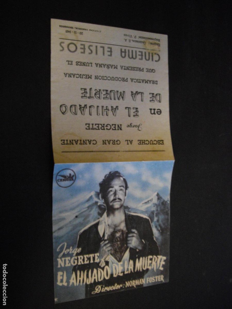  Flyers Publicitaires de films Anciens: EL AHIJADO DE LA MUERTE PROGRAMA DE MANO DOBLE CON PUBLICIDAD CINEMA ELISEOS ZARAGOZA