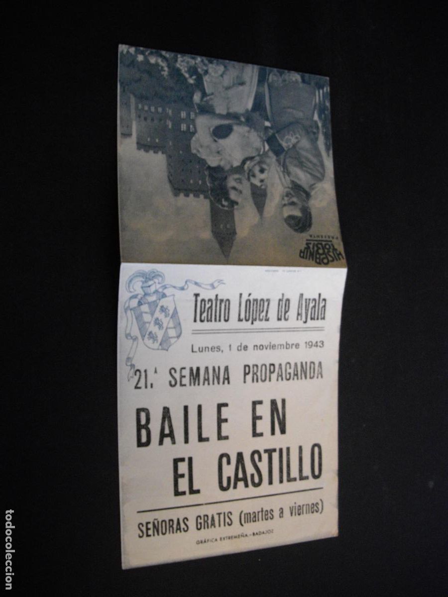 Cine: BAILE EN EL CASTILLO PROGRAMA DE MANO DOBLE CON PUBLICIDAD TEATRO LOPEZ DE AYALA BADAJOZ