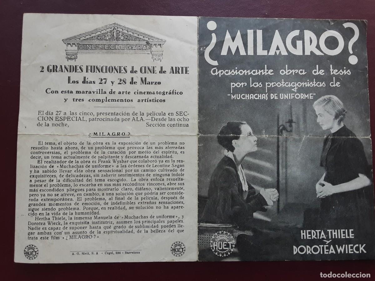  Foglietti di film di film antichi di cinema: &iquest;MILAGRO?, HERTA THIELE, DOROTEA WIECK.