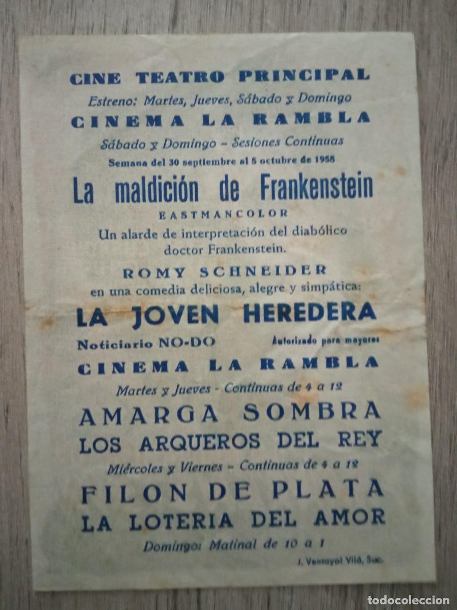 Cine: LA MALDICI&Oacute;N DE FRANKENSTEIN, PETER CUSING, CHRISTOPHER LEE, CINES PRINCIPAL Y LA RAMBLA, 1958 - Foto 2