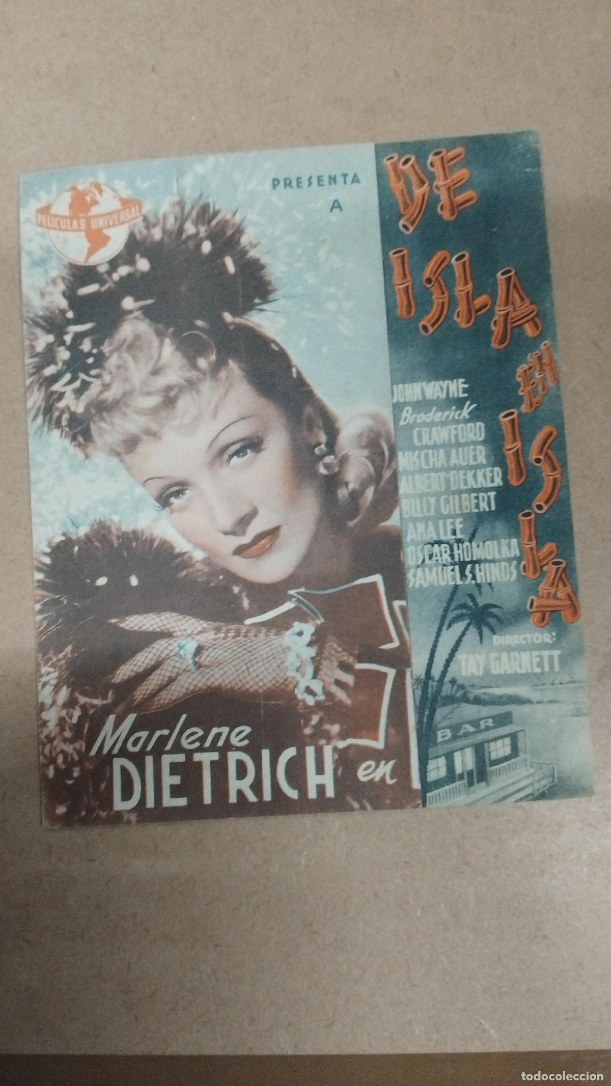 Cine: PROGRAMA DE CINE DOBLE DE ISLA EN ISLA - MARLENE DIETRICH - 1943 - Foto 3