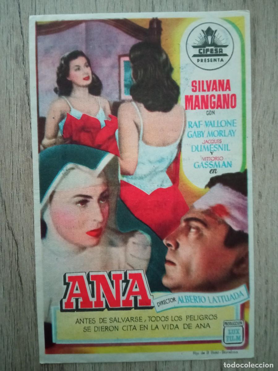 Folhetos de m&atilde;o de filmes antigos de cinema: ANA, SILVANA MANGANO, CINE YAGO, SANTIAGO DE COMPOSTELA