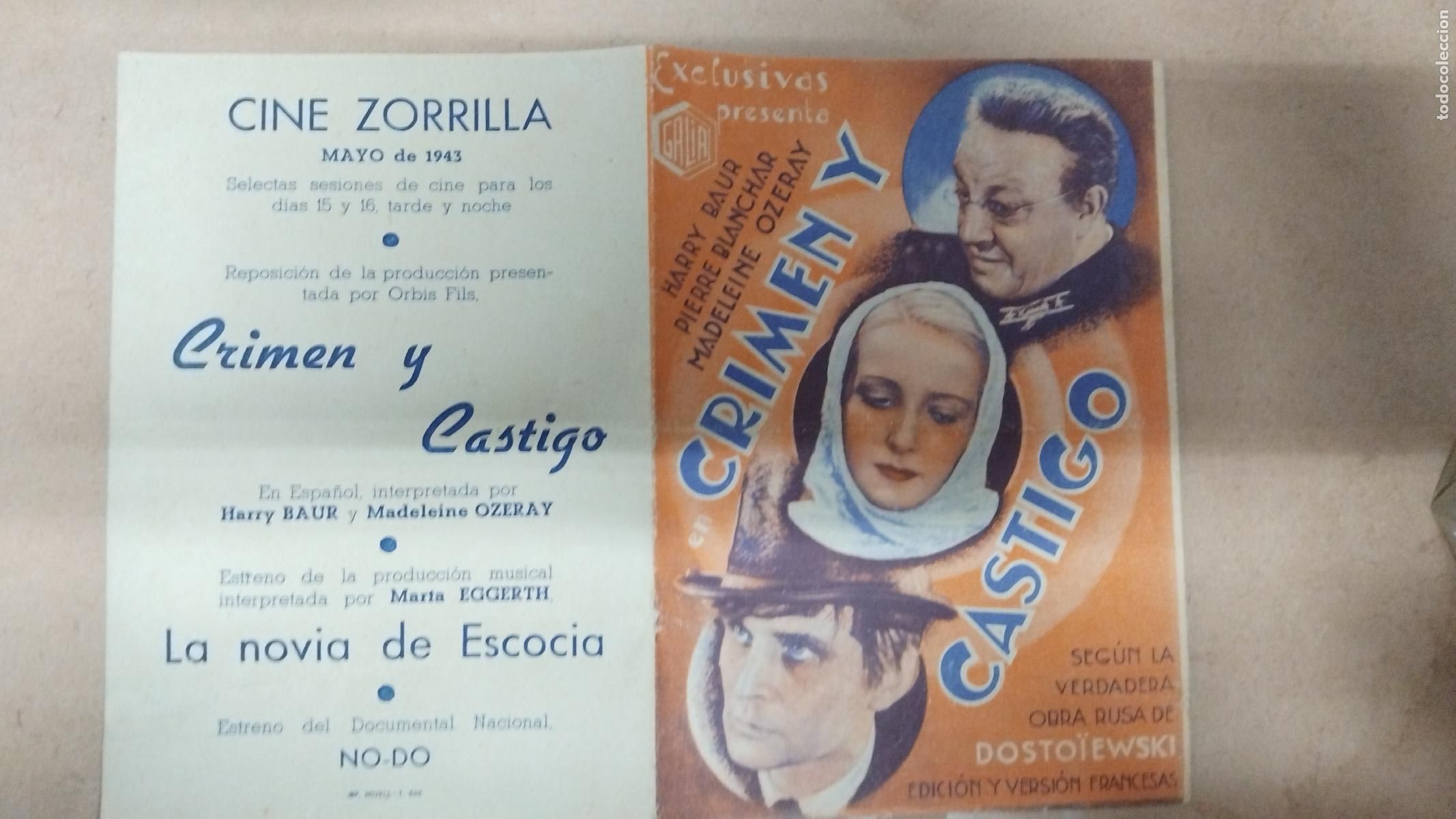 Cine: PROGRAMA DE CINE DOBLE CRIMEN Y CASTIGO - CINE CARRILLO 1943. - Foto 1