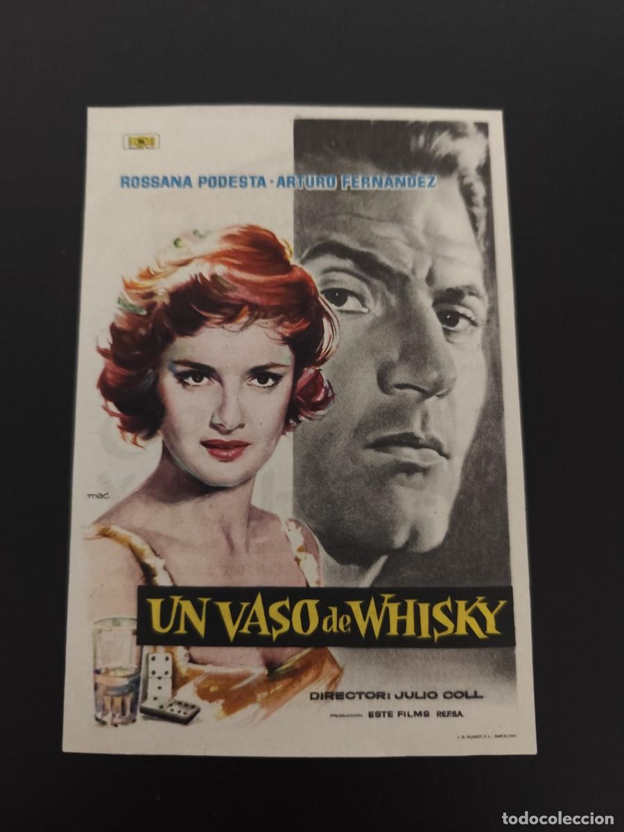 Folhetos de m&atilde;o de filmes antigos de cinema: Un vaso de Whisky con publicidad Cine Echegaray M&aacute;laga