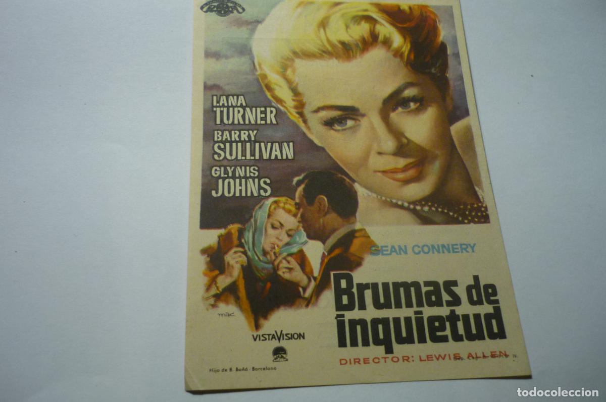 Folhetos de m&atilde;o de filmes antigos de cinema: programa brumas de inquietud.-lana turner publicidad