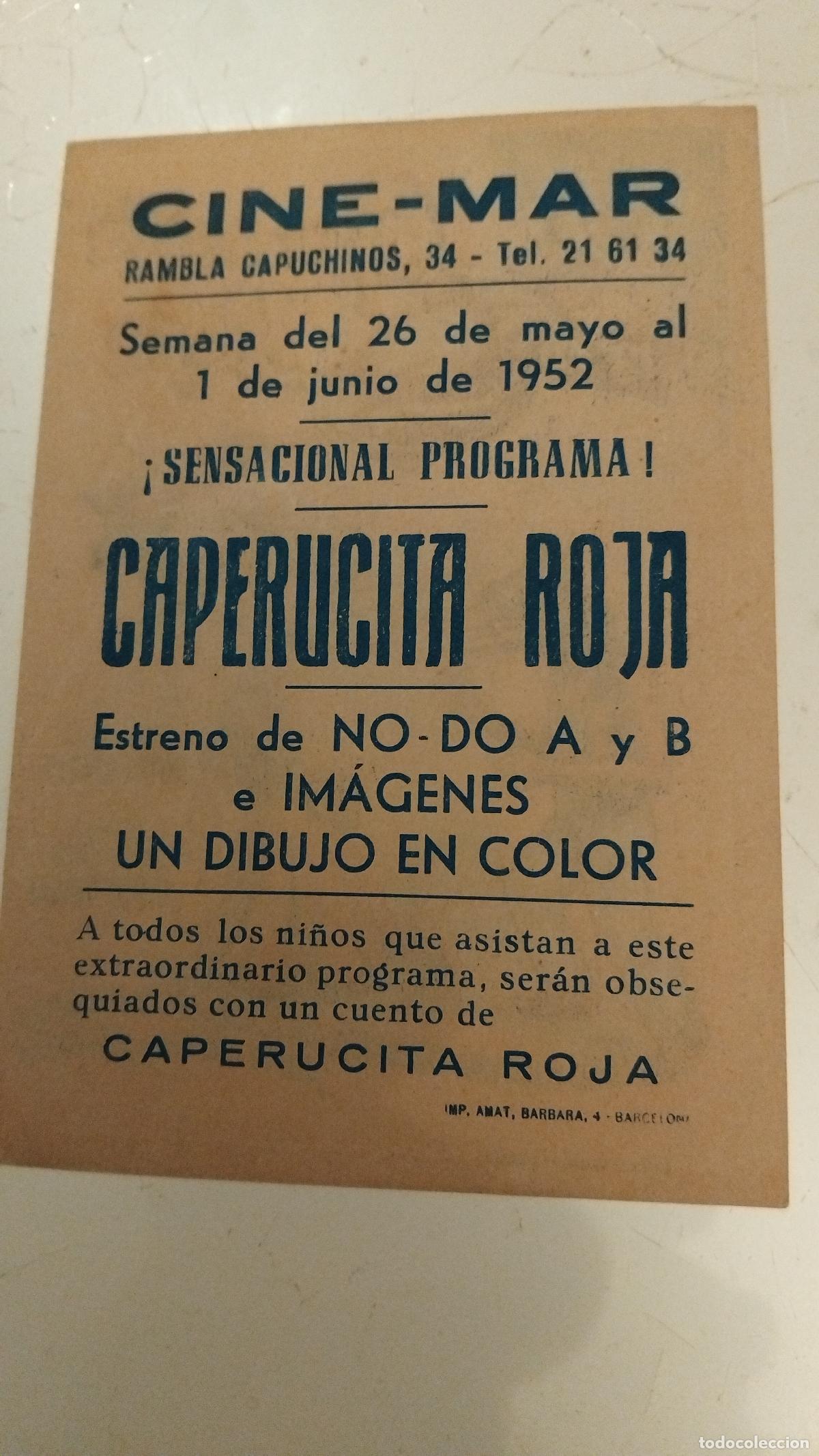 Cine: PROGRAMA DE CINECAPERUCITA ROJA - CINE MAR 1952 - Foto 2
