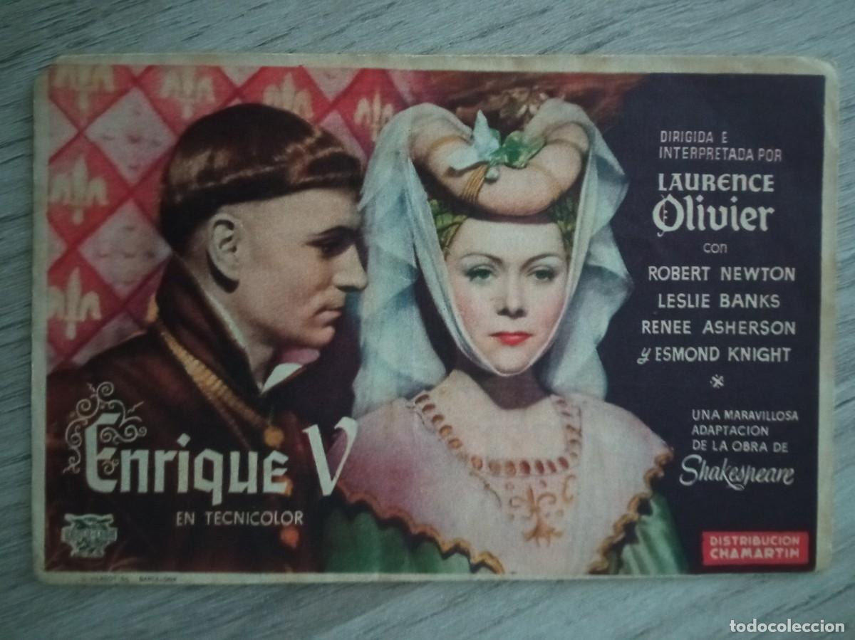  Foglietti di film di film antichi di cinema: ENRIQUE V, LAURENCE OLIVIER, PROPAGANDA DE CALZADOS LA SIMPATIA, CREO QUE BARCELONA, 1947