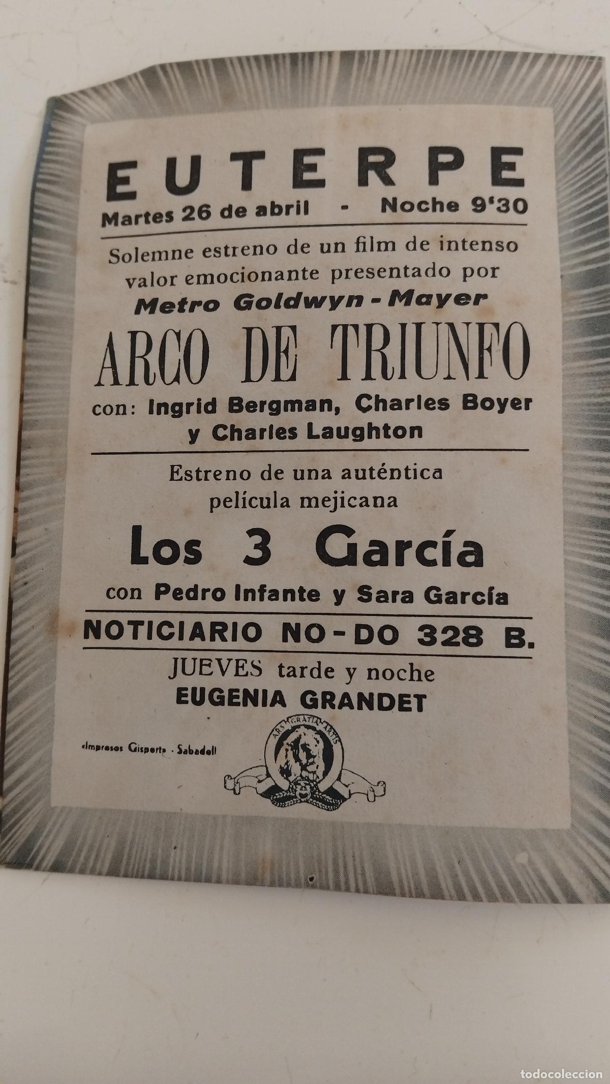 Cine: PROGRAMA DE CINE TROQUELADO DOBLE - ARCO DE TRIUNFO - INGRID BERGMAN - EUTERPE - Foto 3