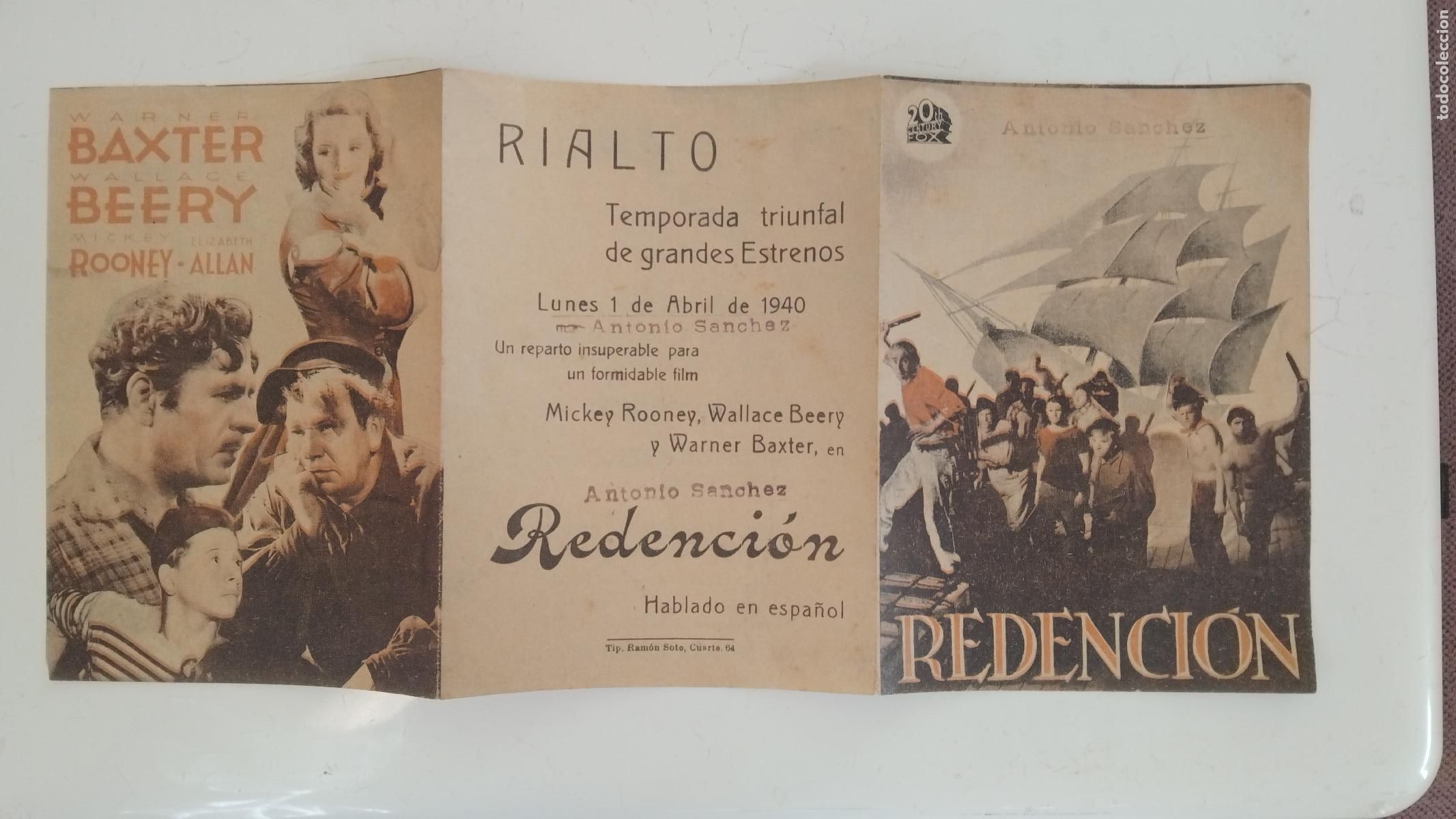 Cine: PROGRAMA DE CINE TRIPTICO - LA REDENCION - CINE RIALTO 1940. - Foto 3
