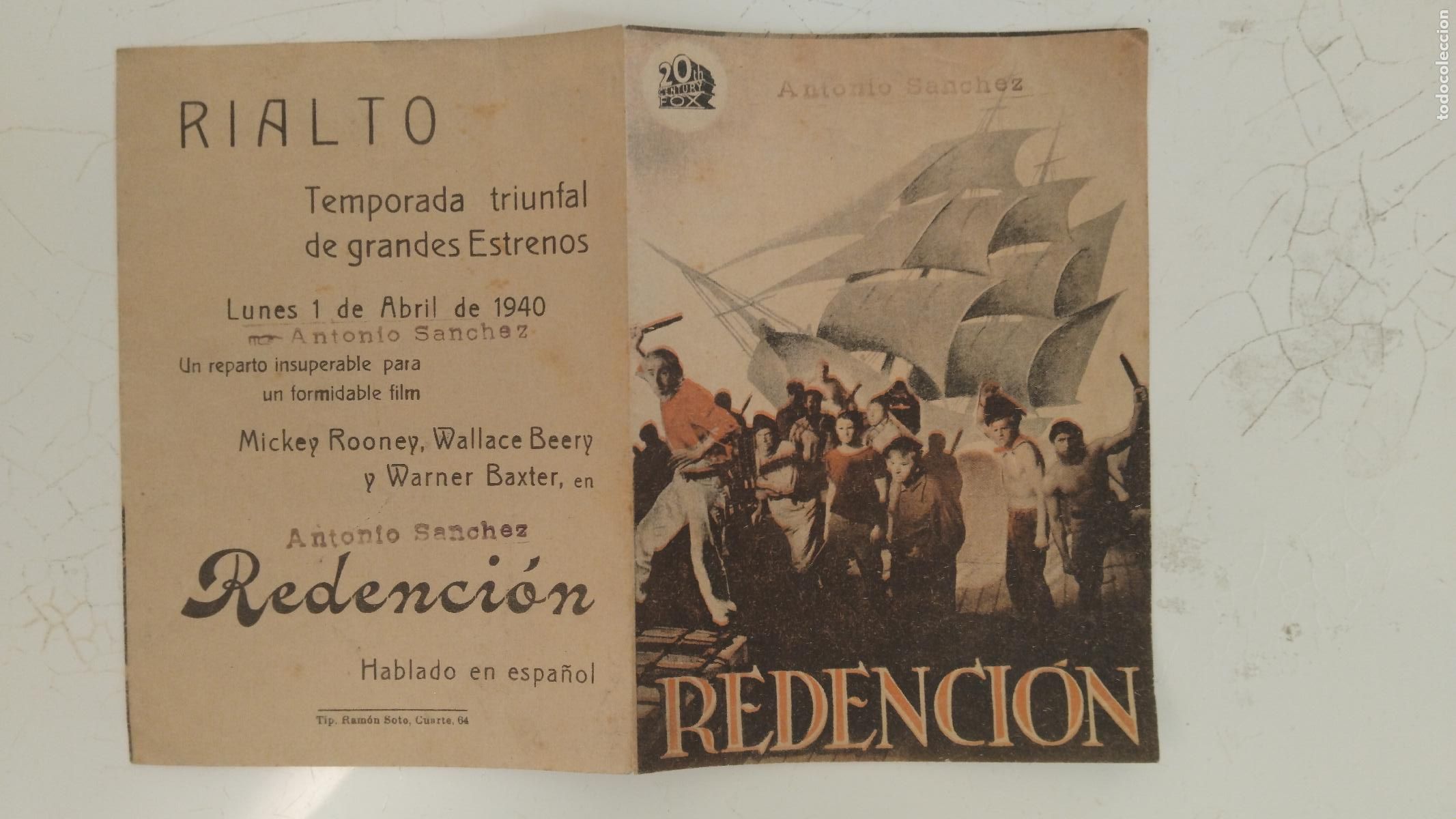 Cine: PROGRAMA DE CINE TRIPTICO - LA REDENCION - CINE RIALTO 1940. - Foto 1