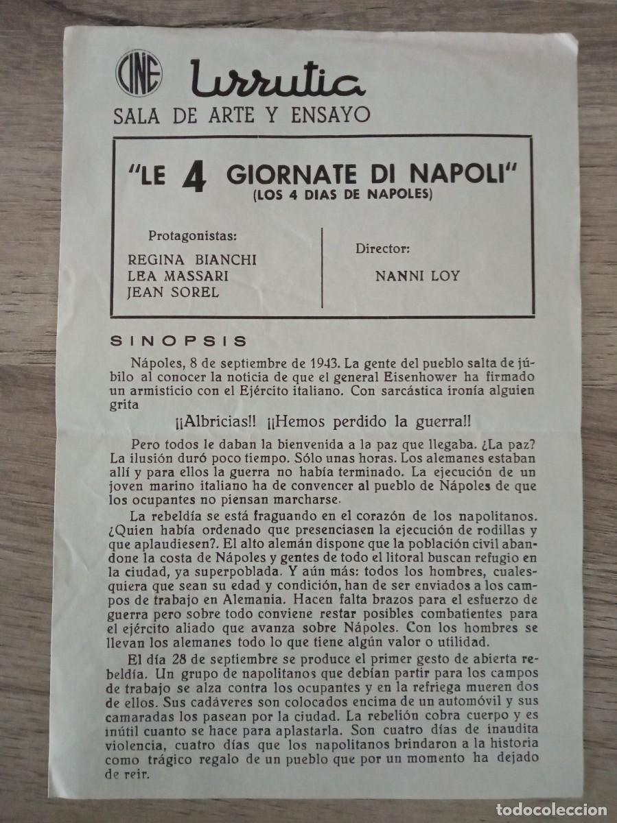  Flyers Publicitaires de films Anciens: LOS 4 DIAS DE NAPOLES, LEA MASARI, CINE URRUTIA, BILBAO