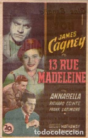 Cine: PROGRAMA DE CINE: 13 RUE MADELEINE PC-9352 - Foto 1