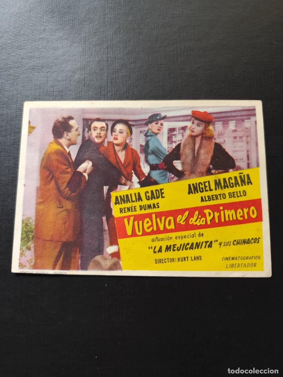 Folhetos de m&atilde;o de filmes antigos de cinema: Vuelva el d&iacute;a primero con sello tipo albar&aacute;n Rollos pel&iacute;cula