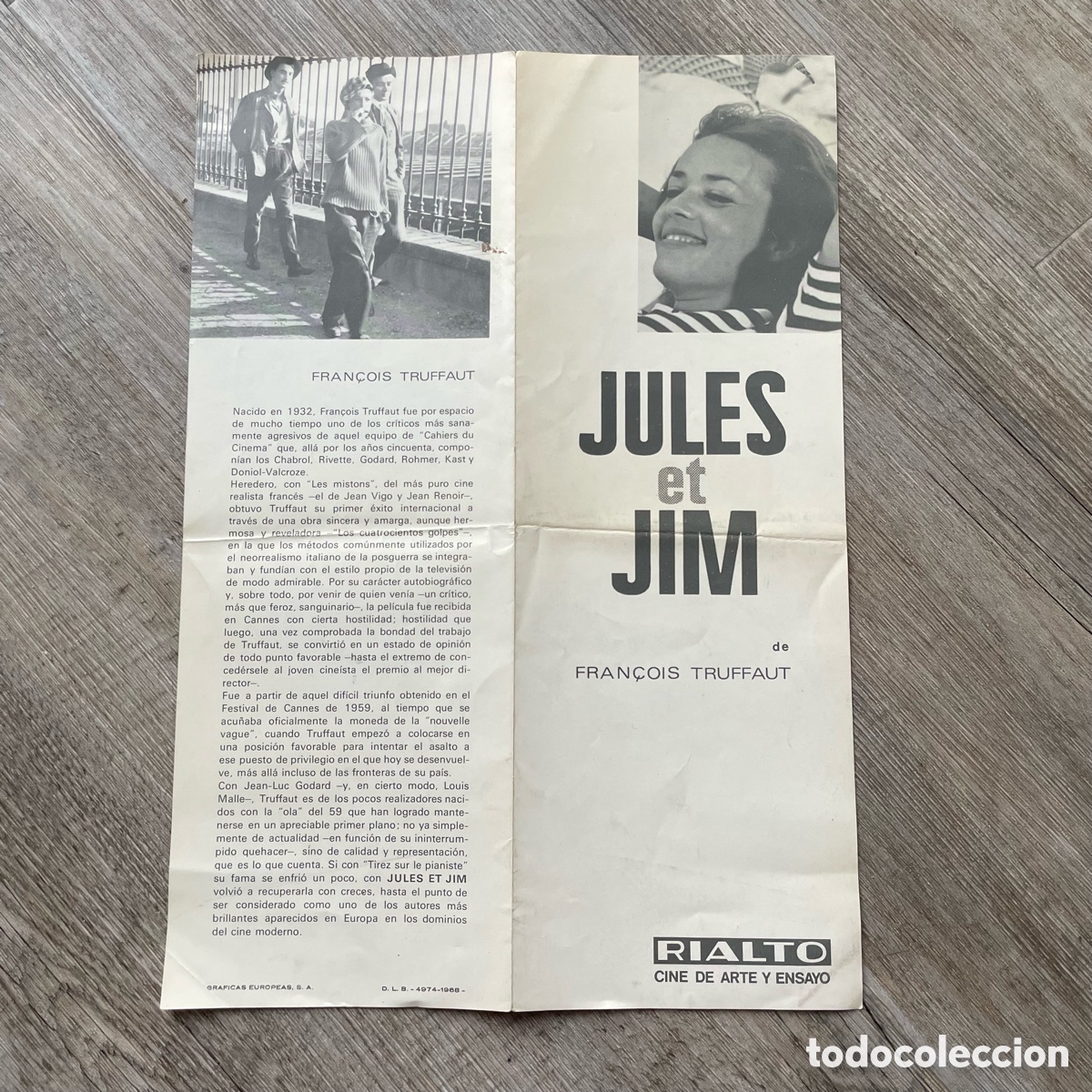 Folhetos de m&atilde;o de filmes antigos de cinema: Cine Rialto / Fran&ccedil;ois Truffaut Julets Et Jim 1968 / Programa Cine Rialto / Barcino Films