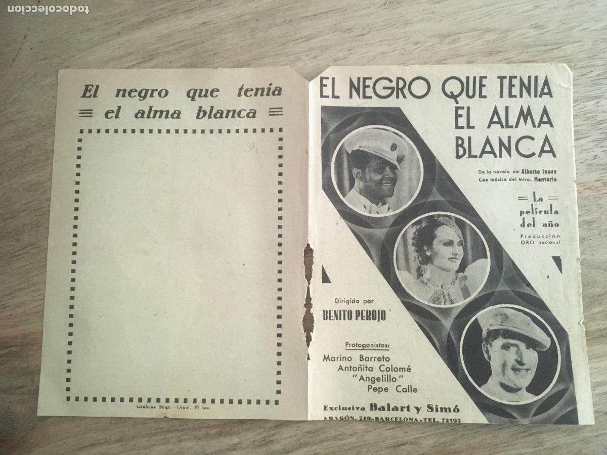 Cinema: el negro que tenia el alma blanca folleto de mano original estreno