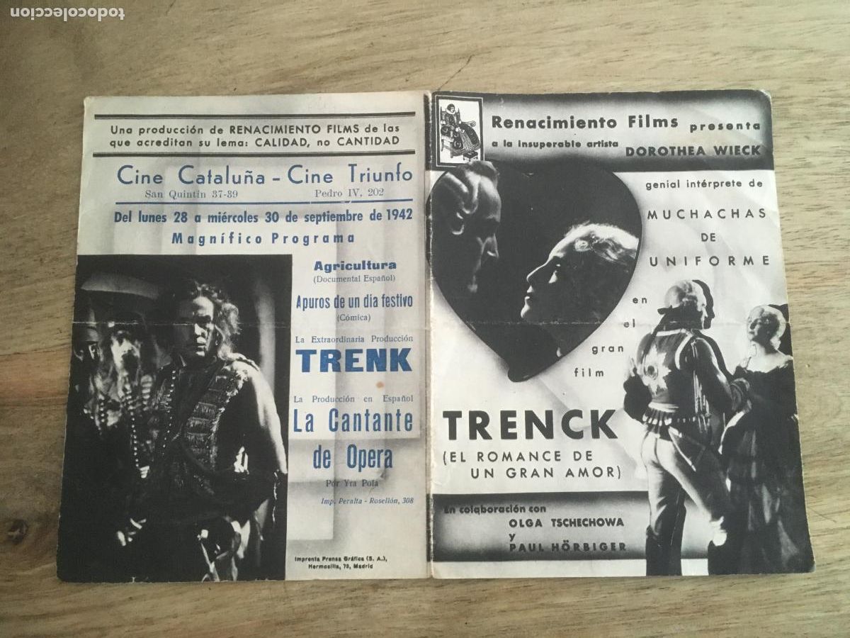 Cinema: trenck folleto de mano original estreno