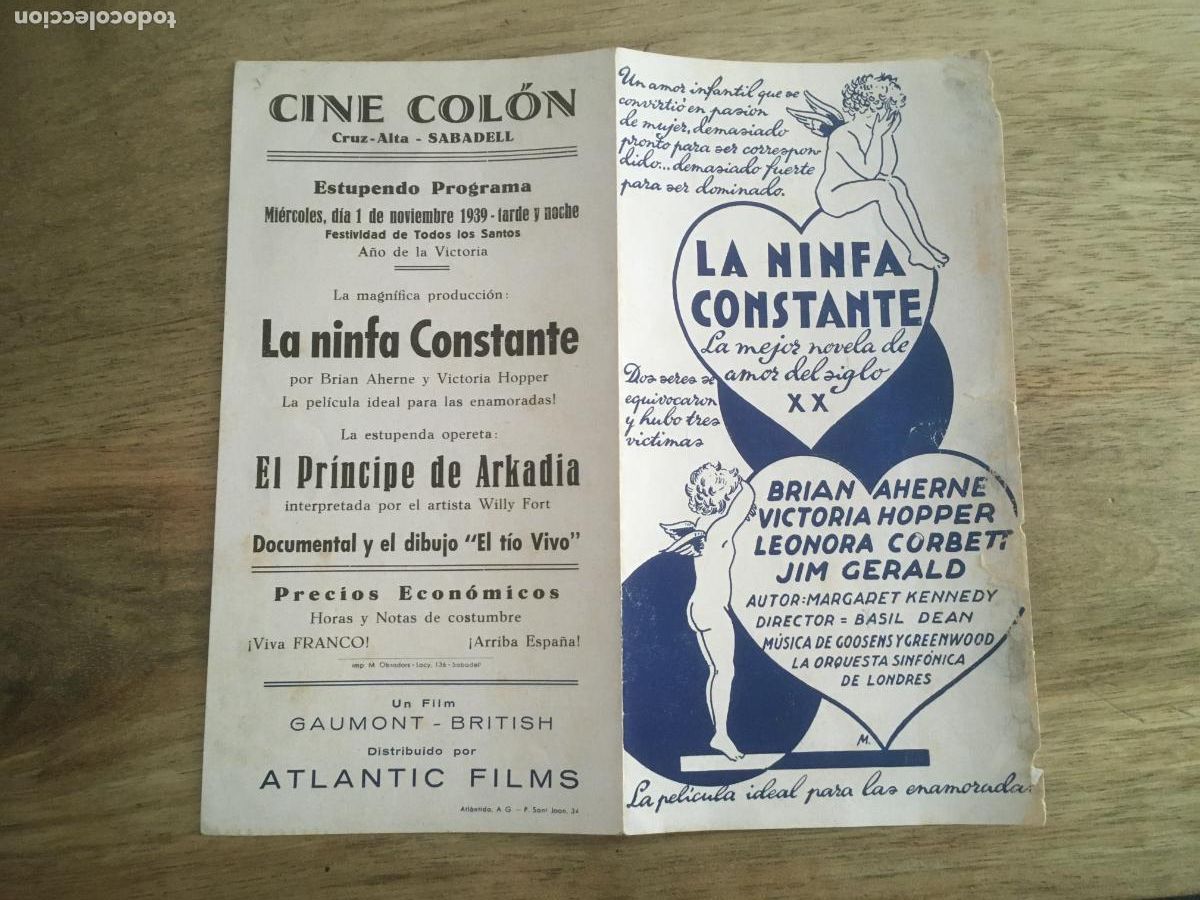Cinema: la ninfa constante folleto de mano original estreno