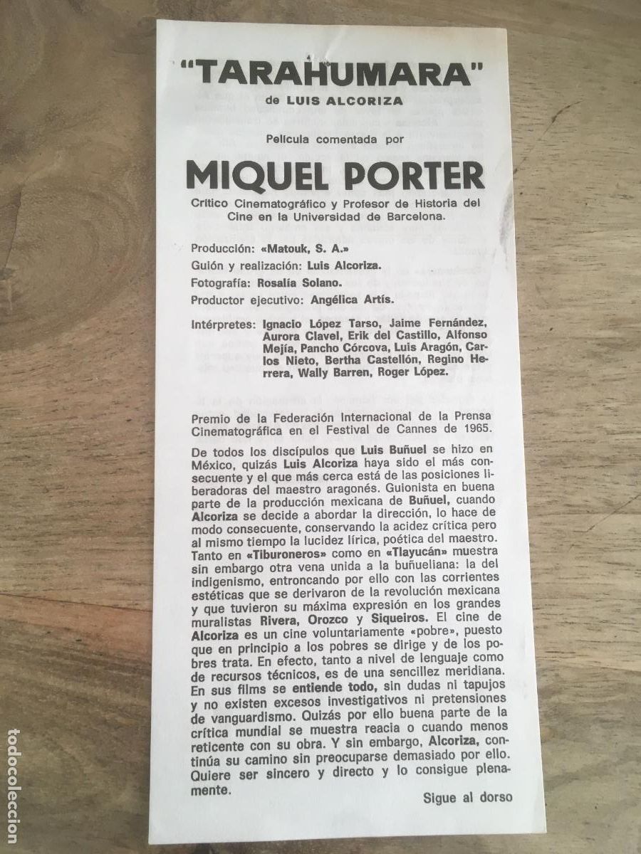  Flyers Publicitaires de films Anciens: tarahumara luis alcoriza folleto de mano local original estreno