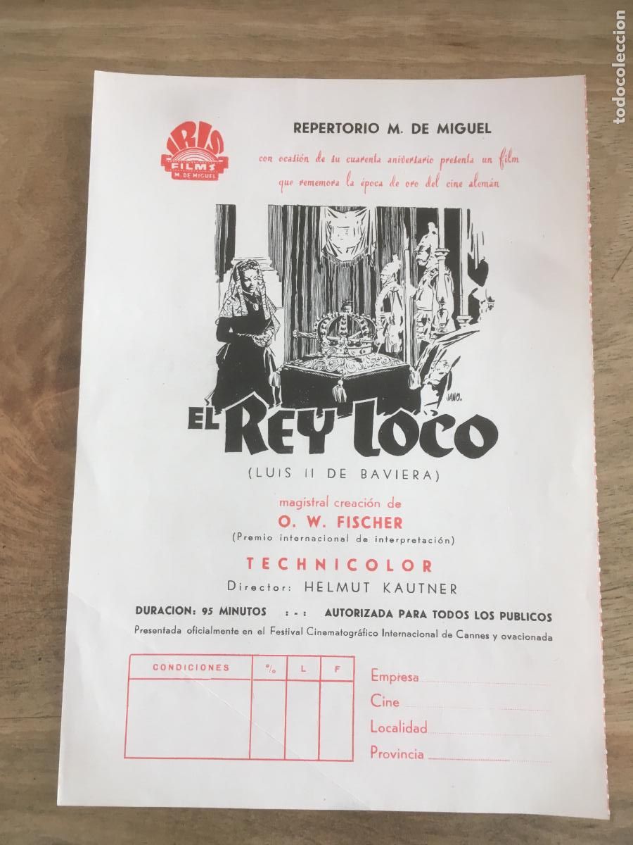 Flyers Publicitaires de films Anciens: el rey loco o w fischer folleto de mano local original estreno