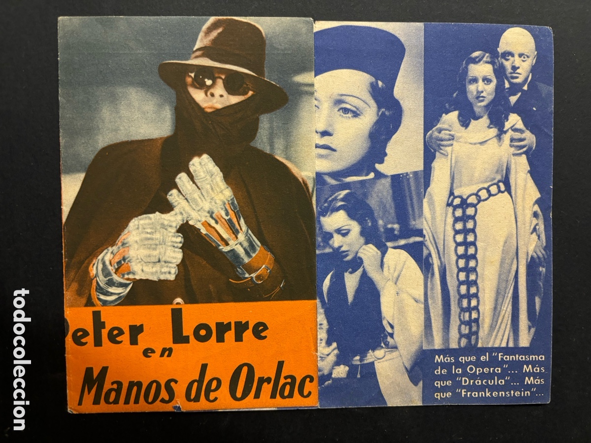 Cinema: Programa las manos de orlac Peter lorre con publicidad cinema zorrilla A11