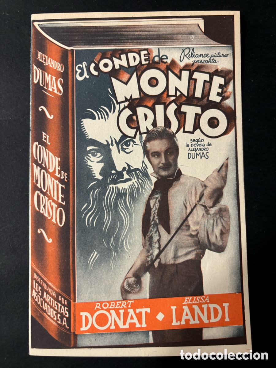  Flyers Publicitaires de films Anciens: Programa el conde de monte Cristo Robert Donat con publicidad gran kursaal Manresa A11