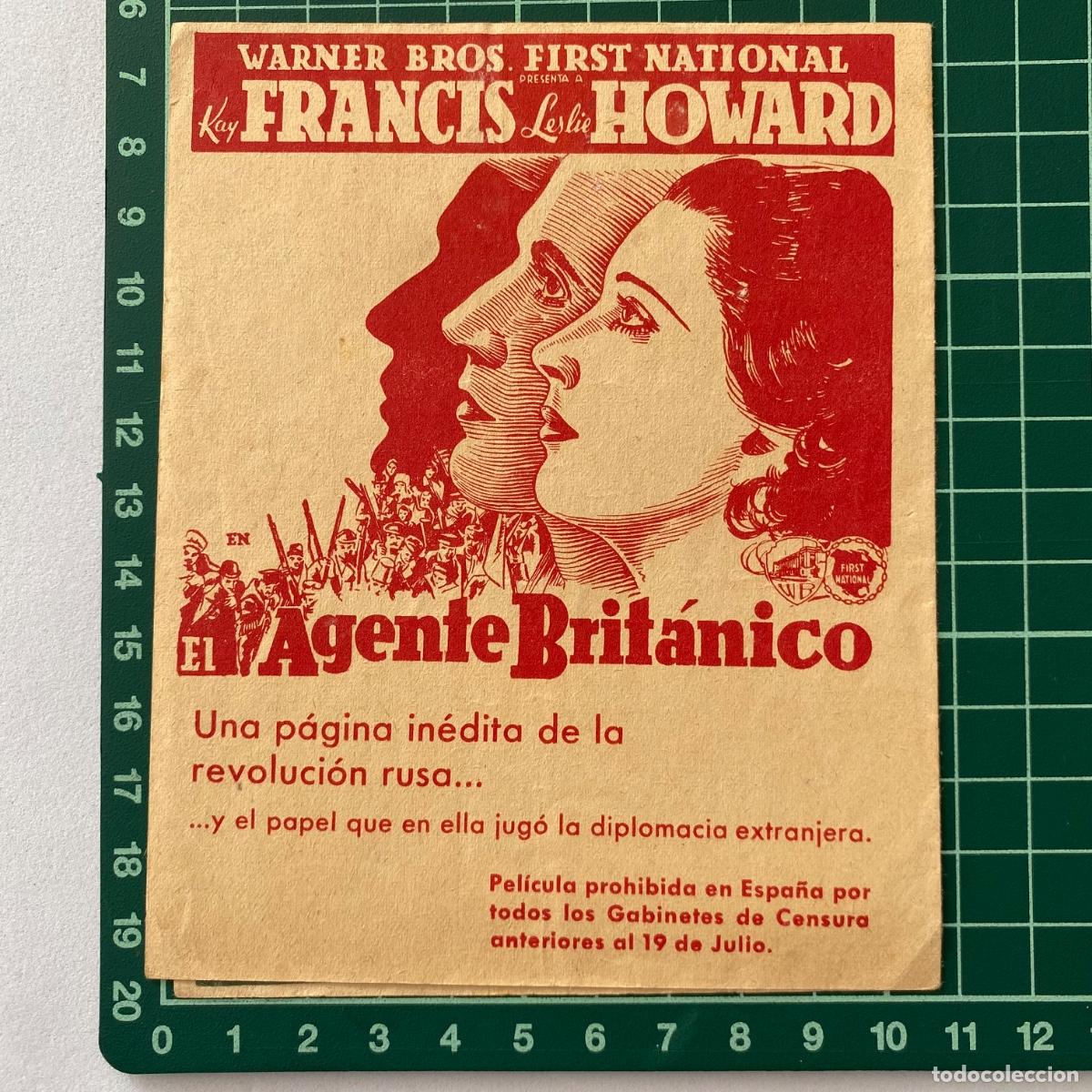  Flyers Publicitaires de films Anciens: Programa de cine folleto de mano pelicula El agente britanico Capitol cinema 1937